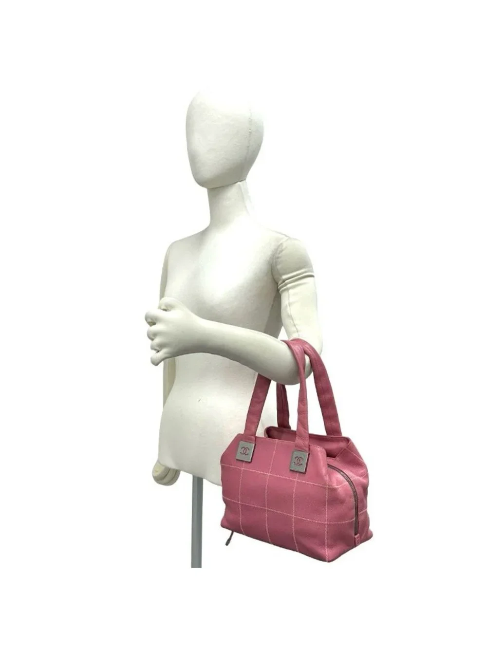 Chanel Choco Bar CC Logo Caviar Leather Mini Boston Bag Pink